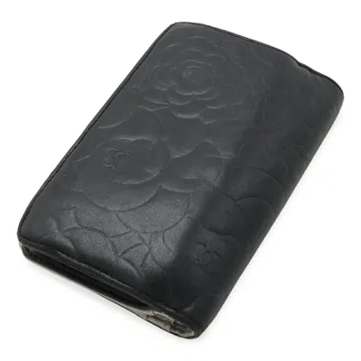 Pre-owned Chanel Camellia Black Wallet (bi-fold) ()