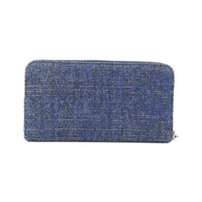 Pre-owned Chanel Navy Canvas Nylon Long Wallet (bi-fold) () In Blue