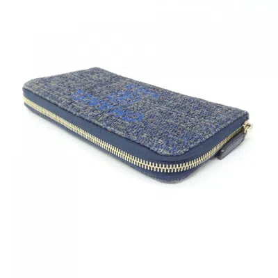 Pre-owned Chanel Navy Canvas Nylon Long Wallet (bi-fold) () In Blue
