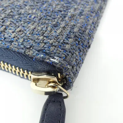 Pre-owned Chanel Navy Canvas Nylon Long Wallet (bi-fold) () In Blue
