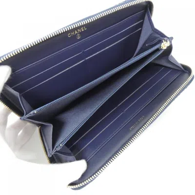 Pre-owned Chanel Navy Canvas Nylon Long Wallet (bi-fold) () In Blue
