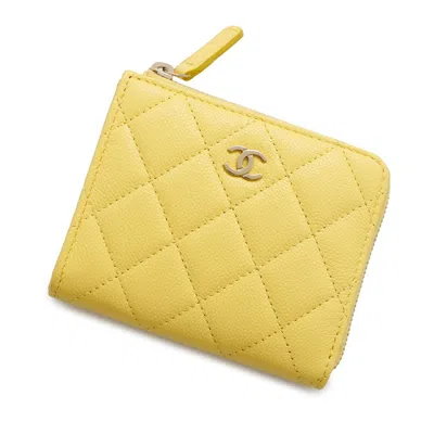 Pre-owned Chanel Yellow Grained Calfskin Coin Purse/coin Case ()