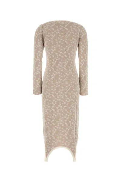 Fendi Embroidered Cotton Blend Dress In Neutral