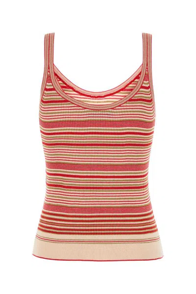 Fendi Beige And Red Striped Cotton And Silk Top In Red