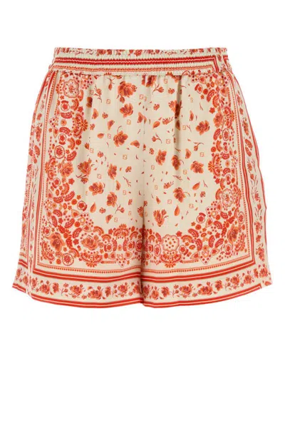 Fendi Technical Cotton Shorts With Coral Bandana Print In Red