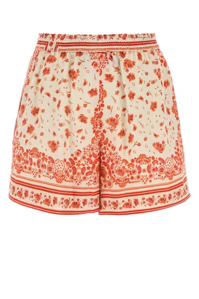 Fendi Technical Cotton Shorts With Coral Bandana Print In Red