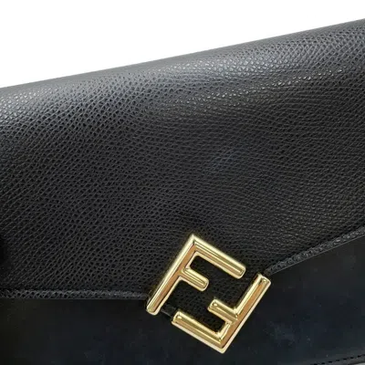 Pre-owned Fendi Black Leather Chain/shoulder Wallet ()