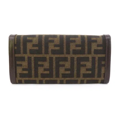 Pre-owned Fendi Brown Canvas Leather Long Wallet (bi-fold) ()