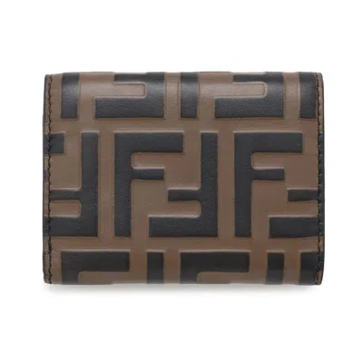 Pre-owned Fendi Zucca Black Brown Zucca Wallet (tri-fold) () In Multi