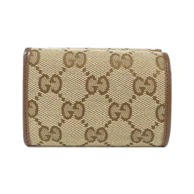Pre-owned Gucci Beige Brown Gg Canvas Leather Wallet (tri-fold) () In Multi