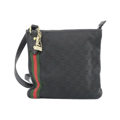 Pre-owned Gucci Black Green Red Color Gg Canvas Shoulder Bag ()