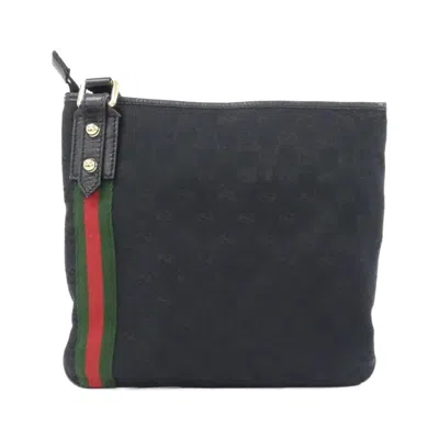 Pre-owned Gucci Black Green Red Color Gg Canvas Shoulder Bag ()