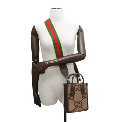 Pre-owned Gucci Brown Canvas Leather Shoulder Bag Tote Bag ()