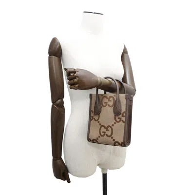 Pre-owned Gucci Brown Canvas Leather Shoulder Bag Tote Bag ()