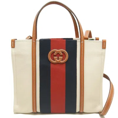 Pre-owned Gucci Brown Ivory Canvas Tote Bag ()