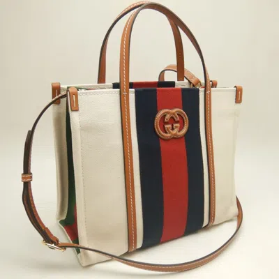 Pre-owned Gucci Brown Ivory Canvas Tote Bag ()