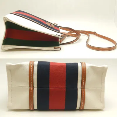 Pre-owned Gucci Brown Ivory Canvas Tote Bag ()