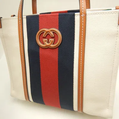 Pre-owned Gucci Brown Ivory Canvas Tote Bag ()