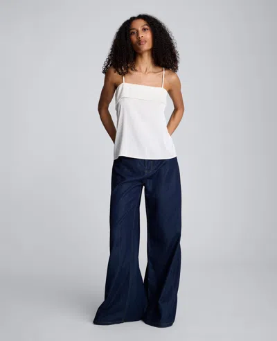 Kenneth Cole Satin Foldover Spaghetti Strap Cami In White