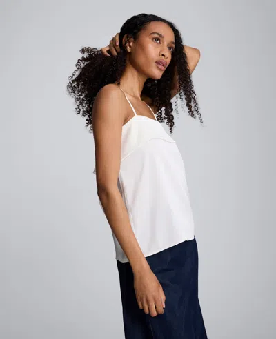 Kenneth Cole Satin Foldover Spaghetti Strap Cami In White