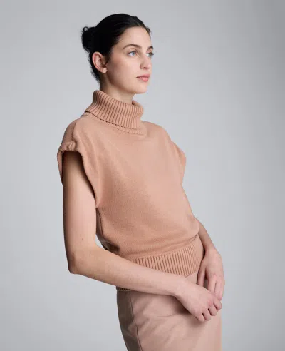 Kenneth Cole Sleeveless Mockneck Sweater With Shoulder Pads In Neutral