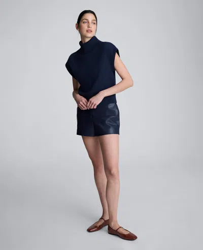 Kenneth Cole Sleeveless Mockneck Sweater With Shoulder Pads In Blue
