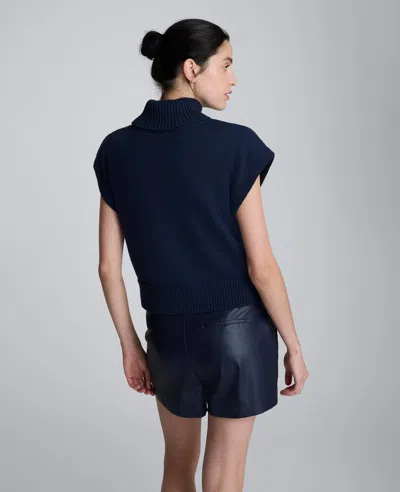 Kenneth Cole Sleeveless Mockneck Sweater With Shoulder Pads In Blue