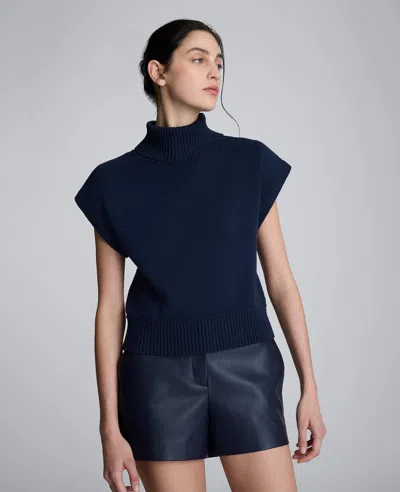 Kenneth Cole Sleeveless Mockneck Sweater With Shoulder Pads In Blue