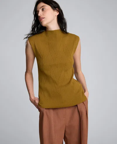 Kenneth Cole Large Chevron Stitch Sleeveless Mock Neck Sweater In Brown