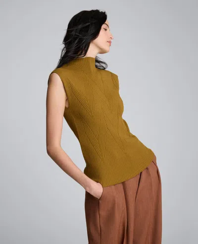 Kenneth Cole Large Chevron Stitch Sleeveless Mock Neck Sweater In Brown