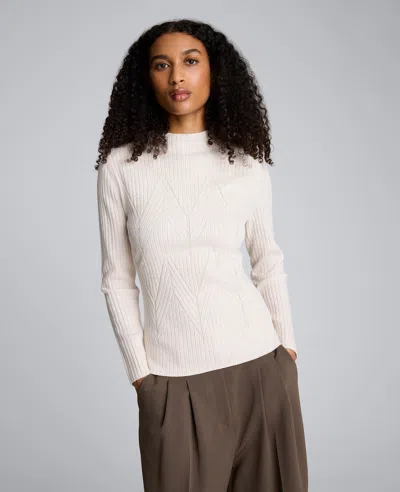 Kenneth Cole Mock Neck Long Sleeve Rib Chevron Sweater In White