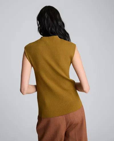 Kenneth Cole Large Chevron Stitch Sleeveless Mock Neck Sweater In Brown