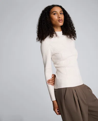 Kenneth Cole Mock Neck Long Sleeve Rib Chevron Sweater In White