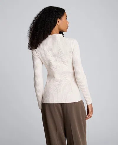 Kenneth Cole Mock Neck Long Sleeve Rib Chevron Sweater In White