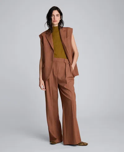 Kenneth Cole Large Chevron Stitch Sleeveless Mock Neck Sweater In Brown