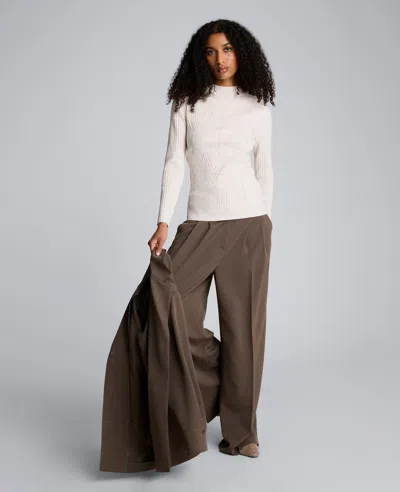 Kenneth Cole Mock Neck Long Sleeve Rib Chevron Sweater In White