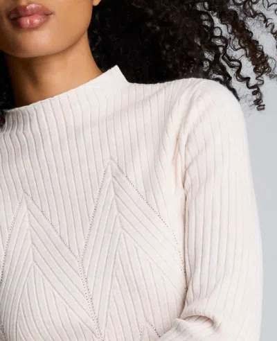 Kenneth Cole Mock Neck Long Sleeve Rib Chevron Sweater In White