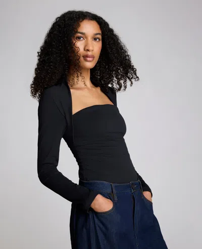Kenneth Cole Long Sleeve Square Neck Knit Top In Black
