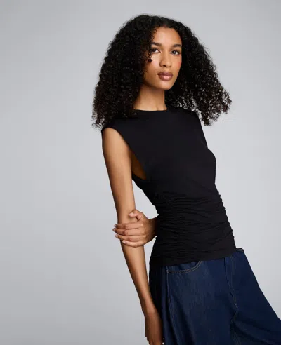 Kenneth Cole Sleeveless Side Ruched Knit Tee In Blue