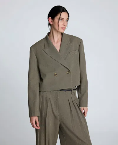 Kenneth Cole Houndstooth Cropped Double Breasted Jacket In Gray