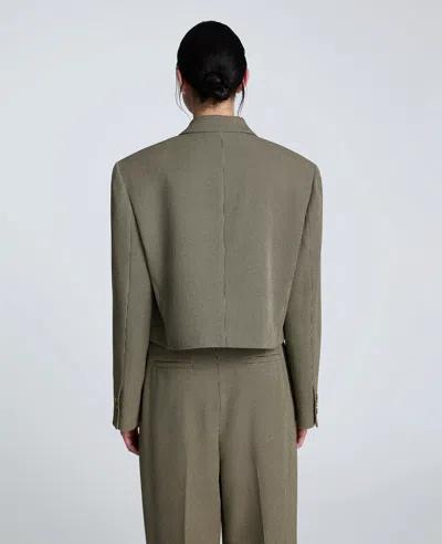 Kenneth Cole Houndstooth Cropped Double Breasted Jacket In Gray