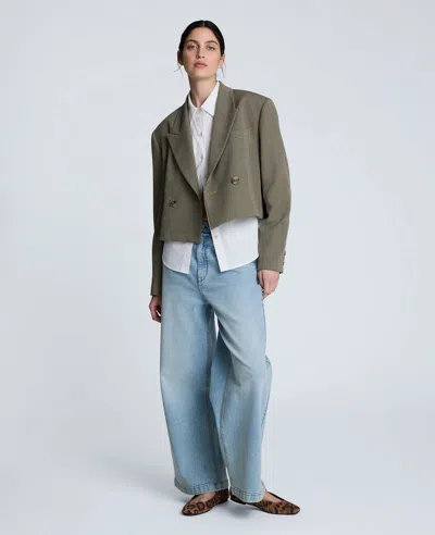 Kenneth Cole Houndstooth Cropped Double Breasted Jacket In Gray