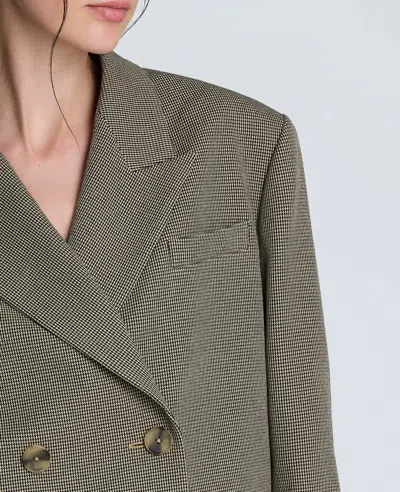 Kenneth Cole Houndstooth Cropped Double Breasted Jacket In Gray