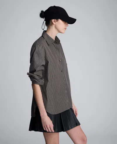 Kenneth Cole Stripe Poplin Button Front Shirt In Gray