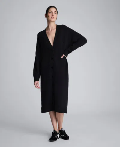 Kenneth Cole Long Button Front Cardigan Duster In Black