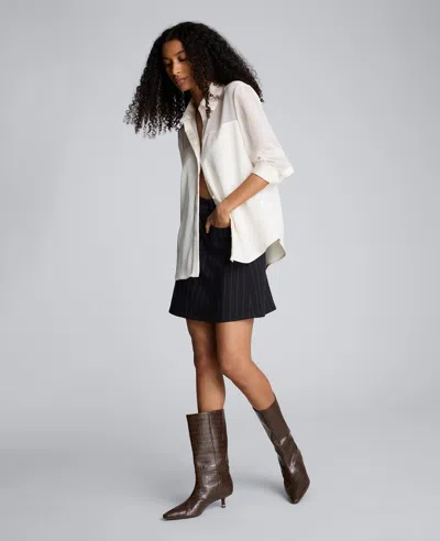 Kenneth Cole Long Sleeve Button Front Sheer Detail Woven Shirt In White