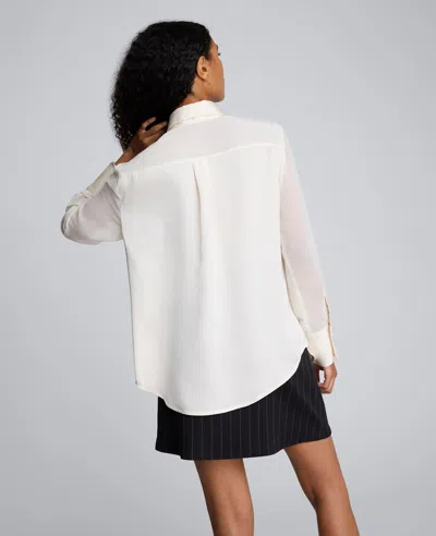 Kenneth Cole Long Sleeve Button Front Sheer Detail Woven Shirt In White