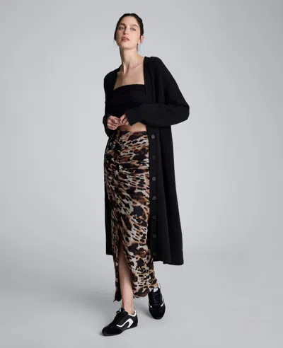 Kenneth Cole Long Button Front Cardigan Duster In Black