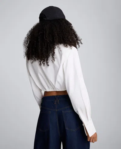 Kenneth Cole Strong Shoulder Cropped Poplin Button Front Shirt In White