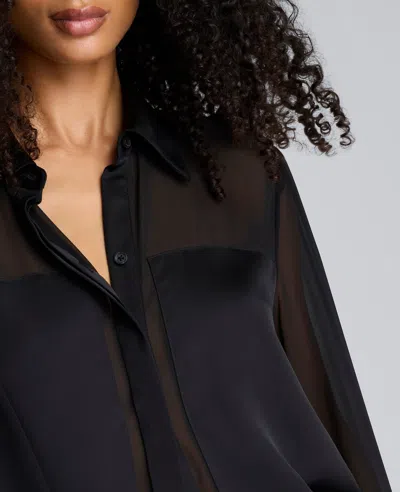 Kenneth Cole Long Sleeve Button Front Sheer Detail Woven Shirt In Black